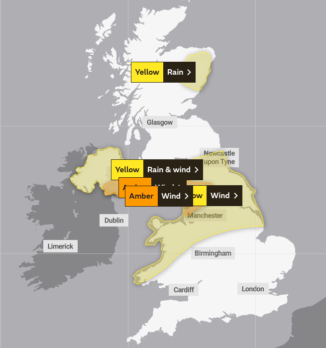 The Met Office has issued multiple weather warnings across the UK today