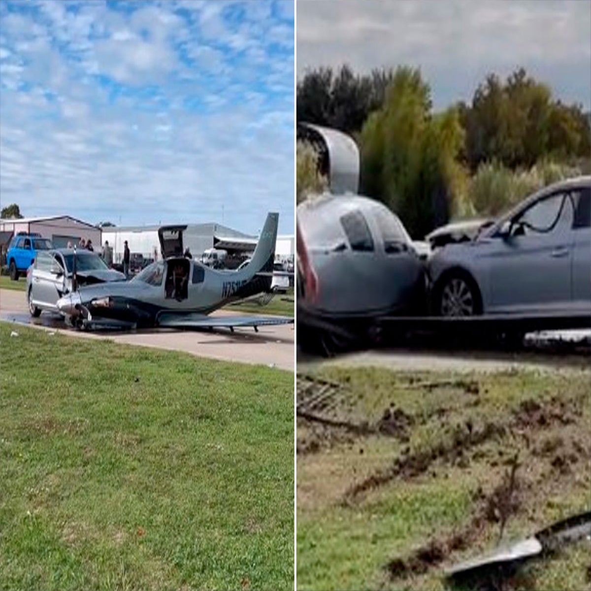 Small plane crashes into car during emergency landing in North