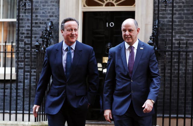 <p>New British foreign secretary David Cameron and Sir Philip Barton, the top civil servant in the foreign office  </p>
