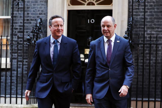 <p>New British foreign secretary David Cameron and Sir Philip Barton, the top civil servant in the foreign office  </p>