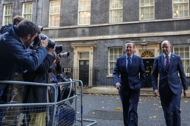Former prime minister David Cameron leaving Downing Street after being appointed Foreign Secretary (Maja Smiejkowska/PA)
