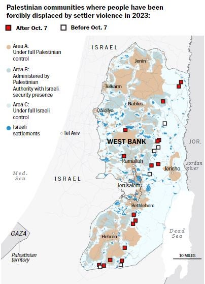 Palestinian communities where people have been forcibly displaced by settler violence in 2023
