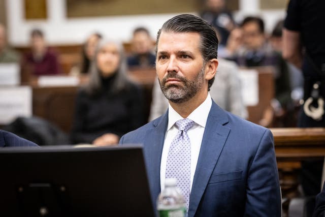 <p>Donald Trump Jr sits in the courtroom before testifying during the Trump Organization civil fraud trial at the New York State Supreme Court </p>