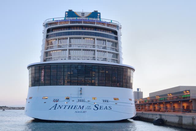 <p>The Royal Caribbean cruise ship Anthem of the Sea tied to the dock at Terminal 10 in Port Canaveral, Florida</p>