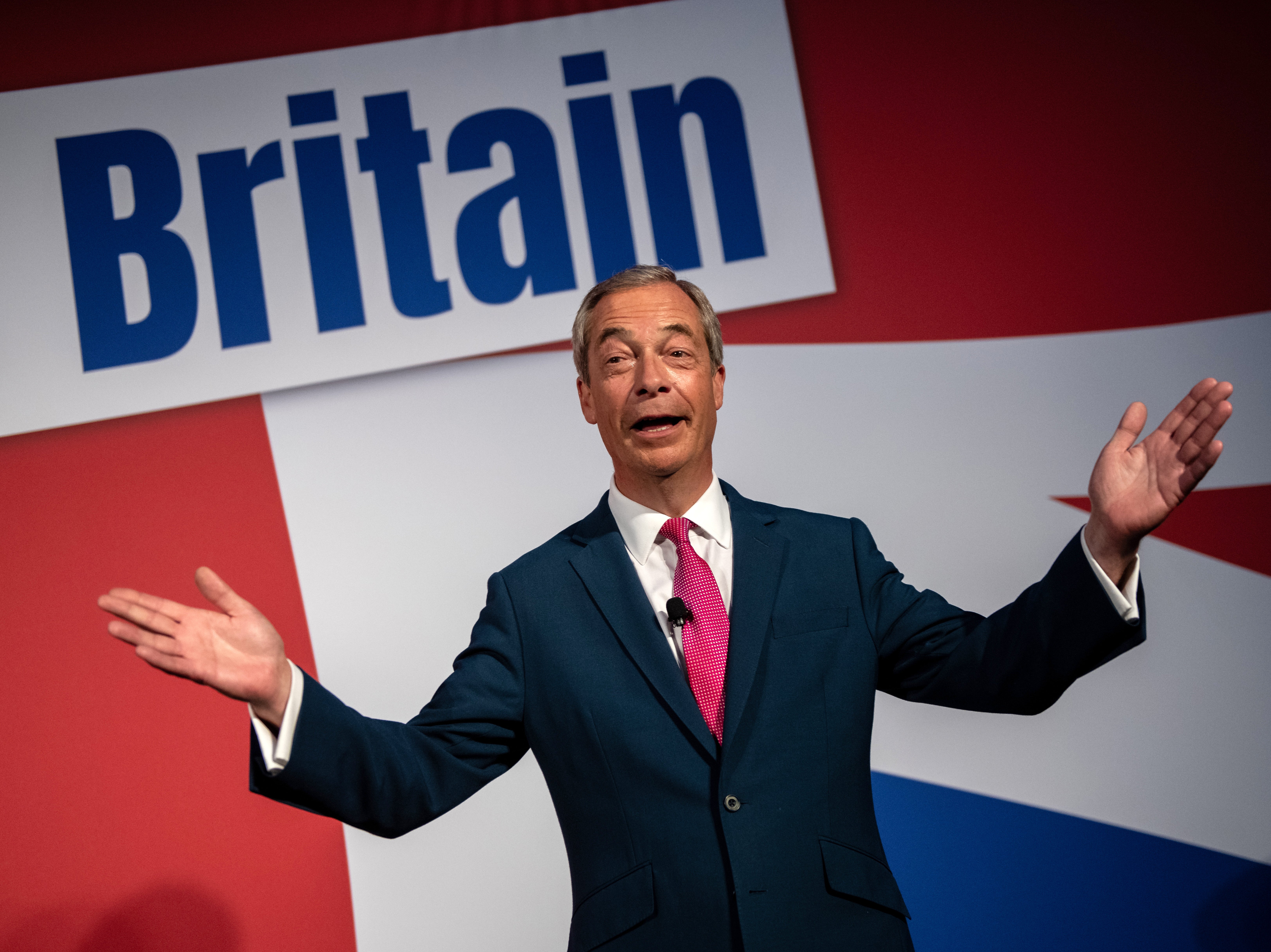 <p>Farage speaking at the Reform Party annual conference last month</p>