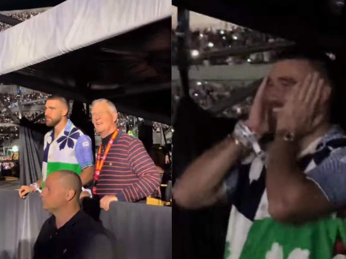 Travis Kelce’s sweet reaction to Taylor Swift’s shout-out caught on camera