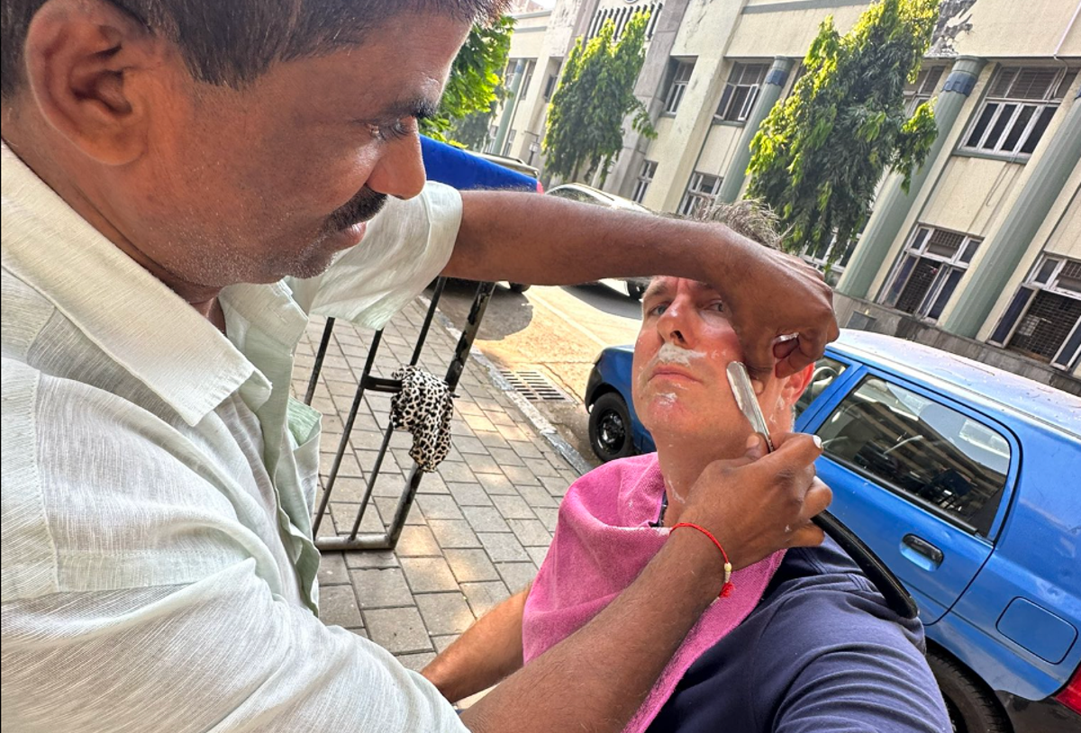 Former England cricket star Michael Vaughan spotted getting haircut by Mumbai roadside barber