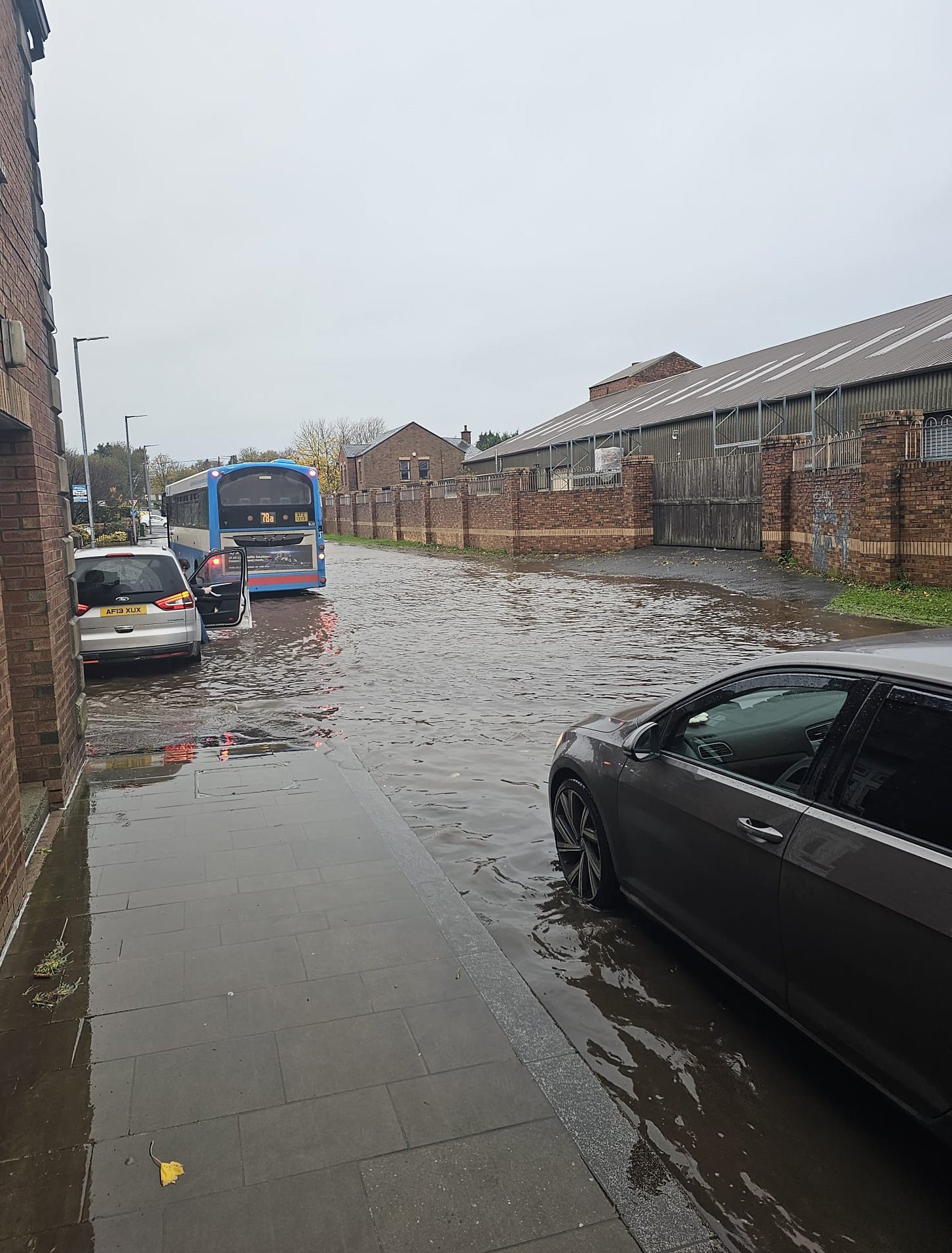 A flooded road in Coalisland Co Tyrone as Storm Debi swept across Ireland.