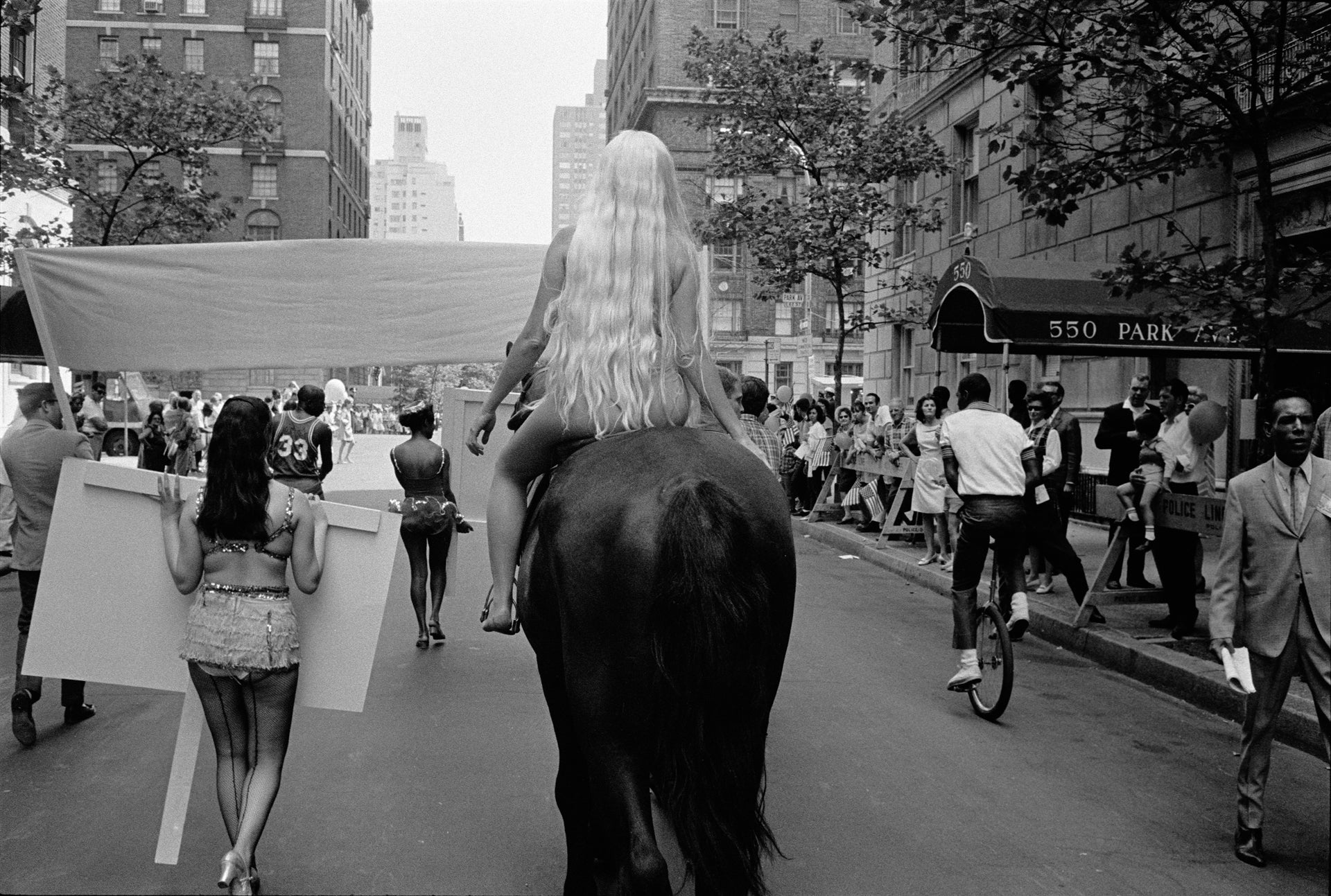 Lady Godiva rides in a parade on Manhattan’s Upper East Side, 1968