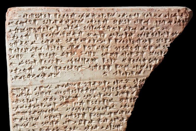<p>Fragment of a Hittite ritual text in cuneiform script found at the Hittite capital, Hatussa/Bogazkoy</p>