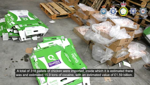 <p>Watch: ?30 million of cocaine hidden in frozen chicken found by police.</p>