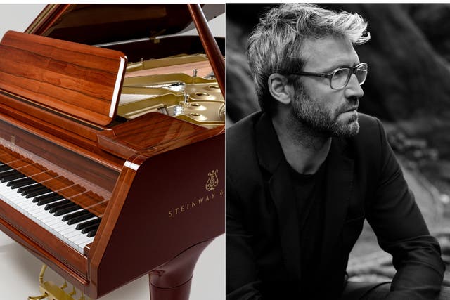 <p>Left, one of the new Steinway models designed by Noe Duchaufour-Lawrance (right)</p>