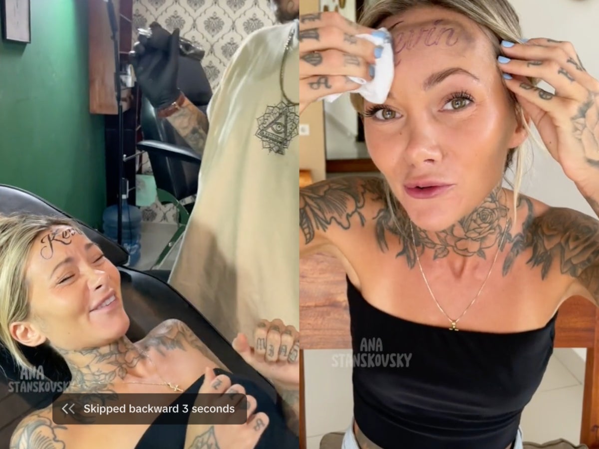Woman pretends to get her boyfriend’s name tattooed on her forehead to teach a lesson