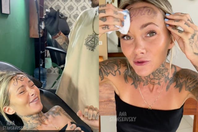 <p>Woman pretends to get her boyfriend’s name tattooed on her forehead to teach a lesson</p>