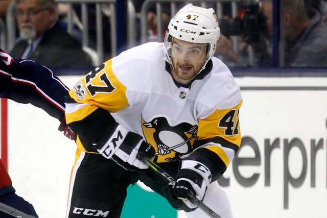 <p>Pittsburgh Penguins forward Adam Johnson in action during an NHL hockey game in Ohio in 2017</p>