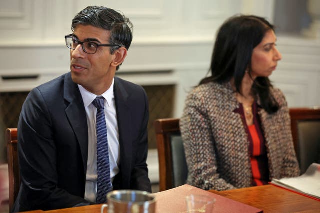 Suella Braverman said Rishi Sunak had failed to keep pledges made to her in an alleged backroom pact (Phil Noble/PA)