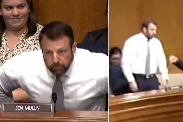 <p>Senator Mullin stands and tries to fight labor leader at committee hearing: ‘Stand your butt up’.</p>
