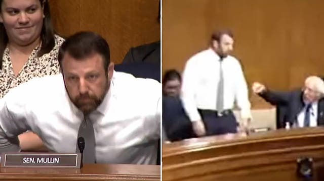 <p>Senator Mullin stands and tries to fight labor leader at committee hearing: ‘Stand your butt up’.</p>