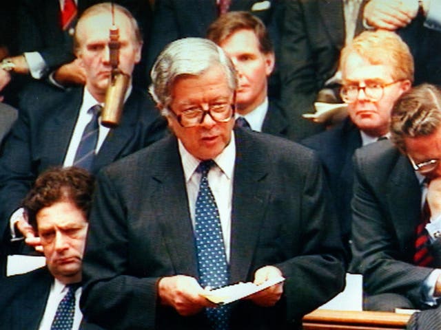<p> Sir Geoffrey Howe’s resignation speech to the House of Commons in November, 1990</p>