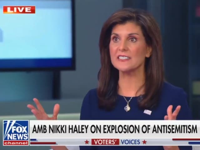 <p>Nikki Haley appears on Fox News on Tuesday 14 Nov, 2023</p>