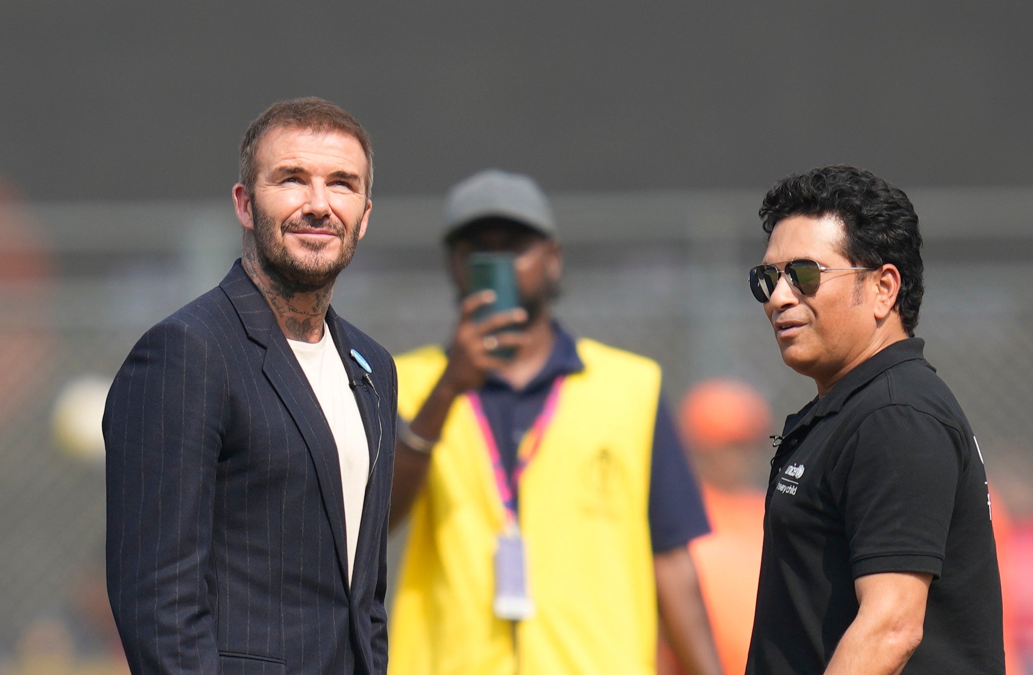 David Beckham with Sachin Tendulkar before the coin toss