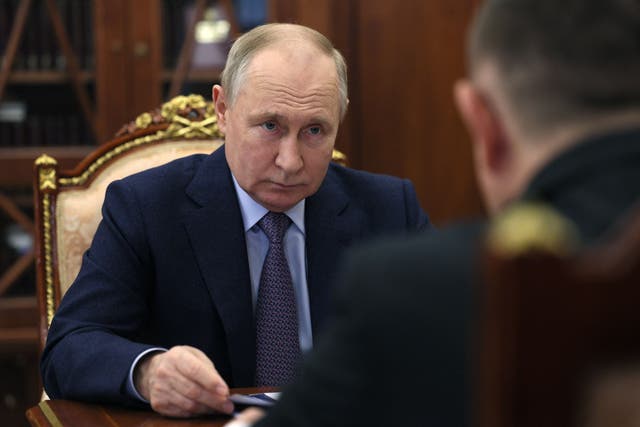 <p>Russia’s president Vladimir Putin meeting with Russia’s Construction, Housing and Utilities Minister at the Kremlin in Moscow</p>