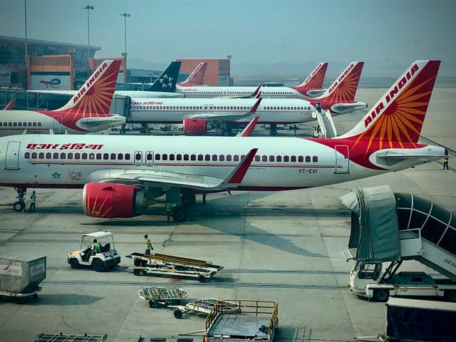 <p>Air India aircrafts stand parked at the airport in New Delhi, India</p>