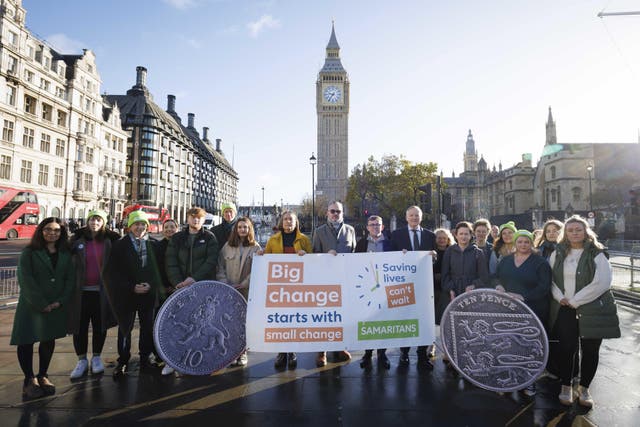The Samaritans chief executive joined campaigners in urging the Government to provide ‘small change’ to make a ‘big change’ in suicide prevention (Belinda Jiao/PA)