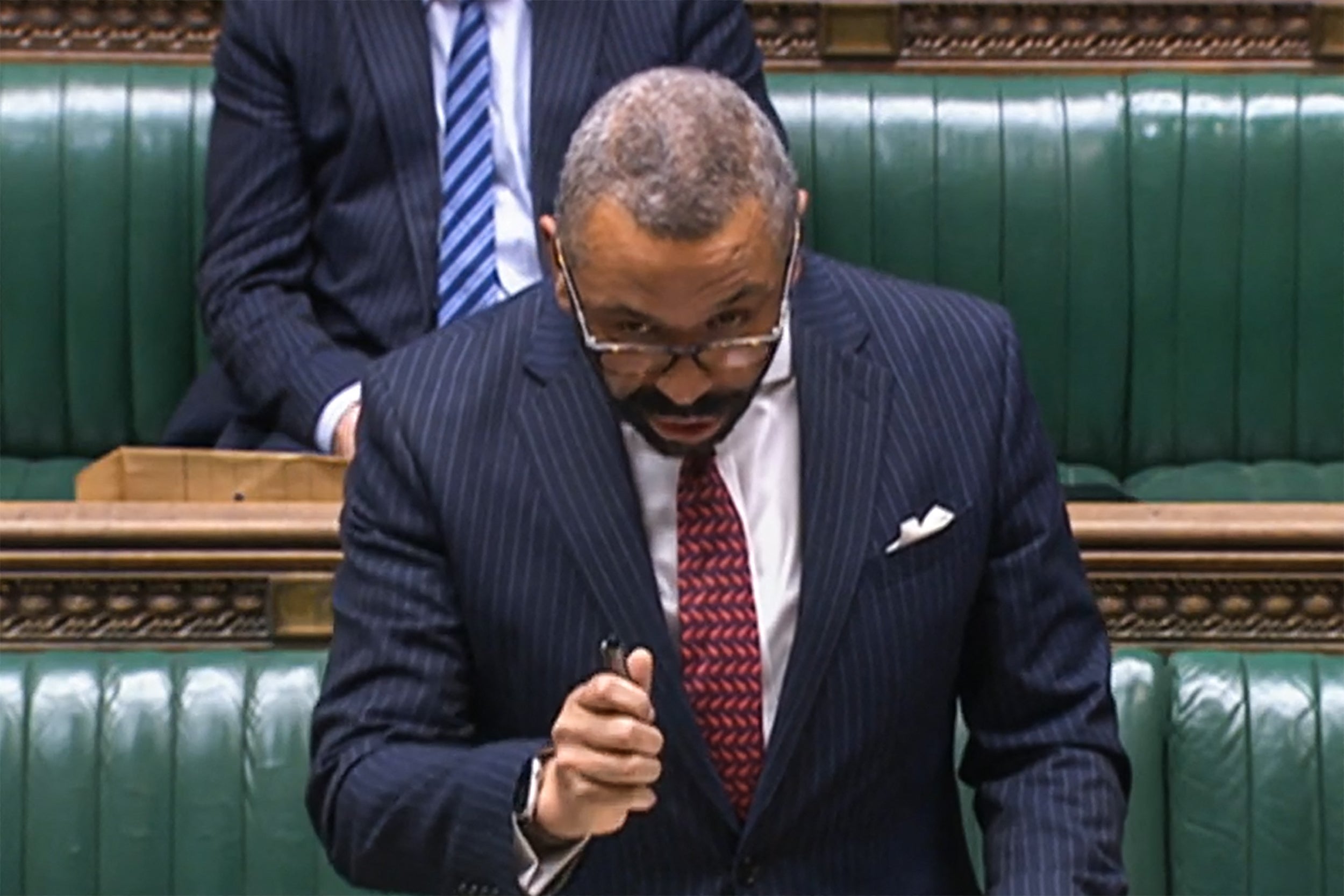 Britain's Home Secretary James Cleverly speaking during a statement on the Government's Plan for Illegal Immigrationm in the House of Commons on Wednesday