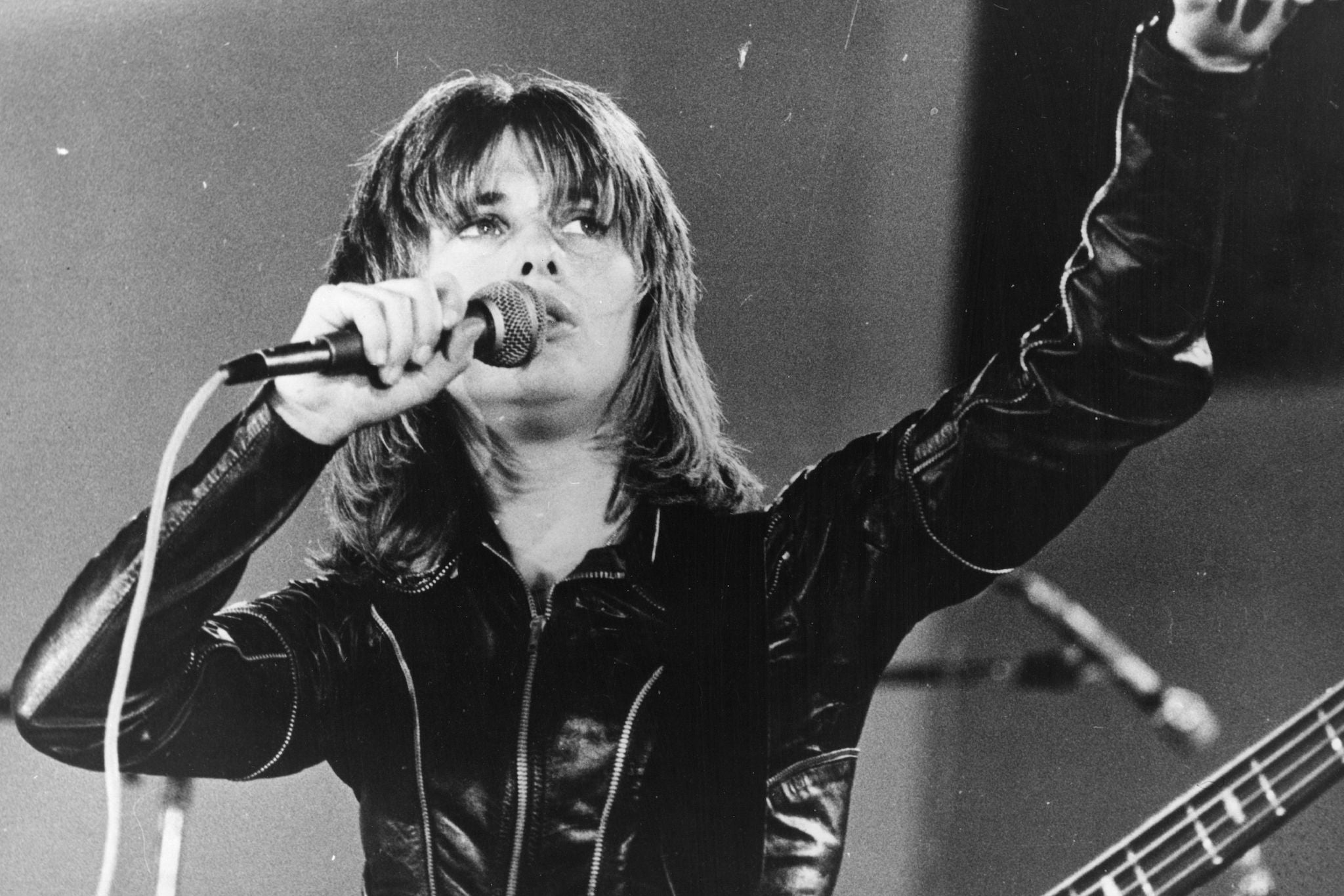 September 1977: American rock queen Suzi Quatro during a performance in Budapest