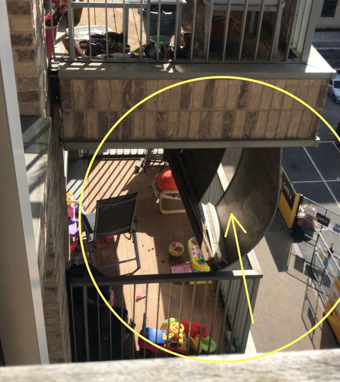 Matt Lismore reported a balcony had partially collapsed in summer of 2021 - children’s toys can be seen on the balcony beneath