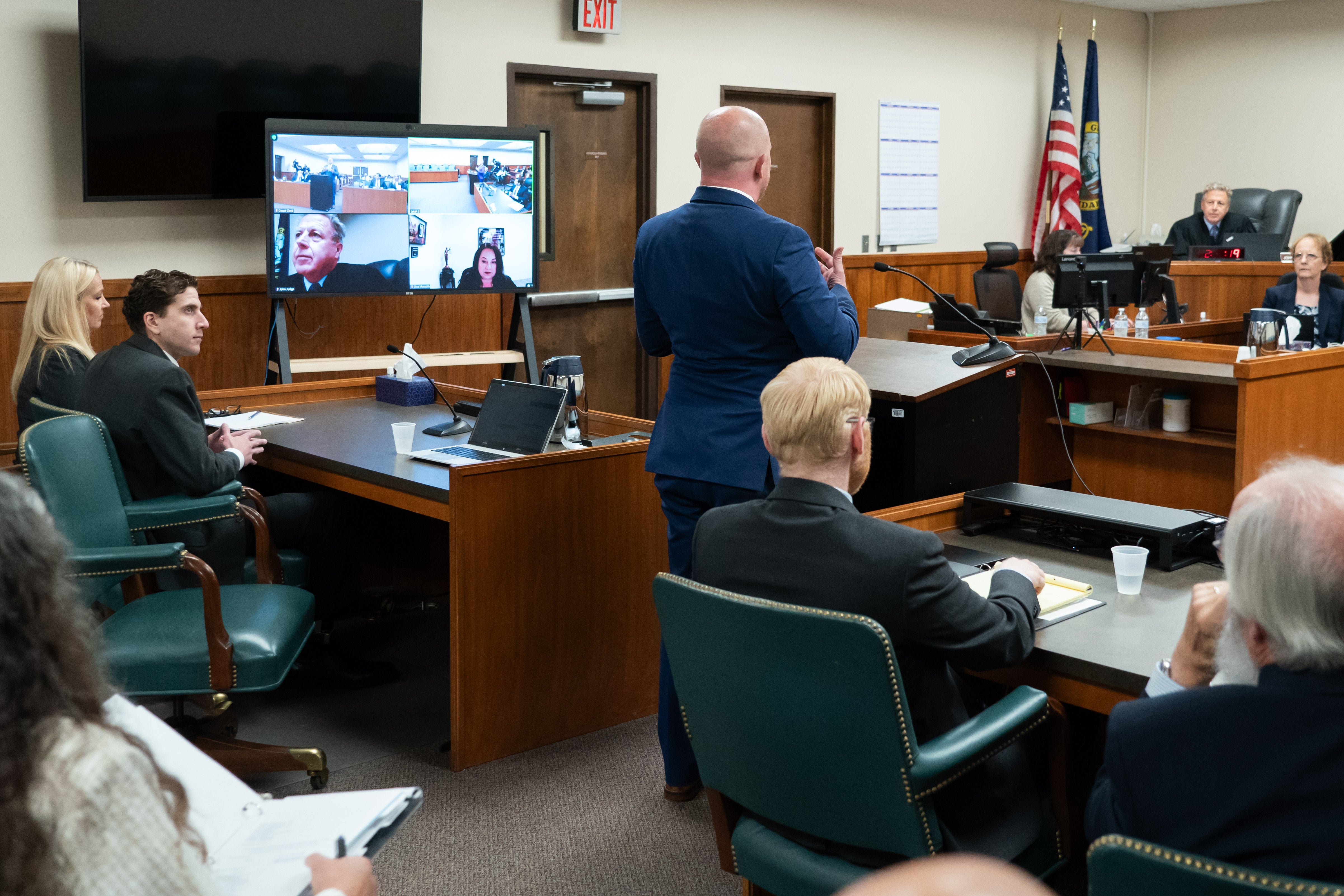 John C Judge (right) during a hearing pertaining to the upcoming trial of Bryan Kohberger (second left) in Latah County District Court on 13 September 2023 in Moscow, Idaho