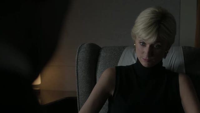 <p>Diana, played by Elizabeth Debicki, appears as a ghost – complete with running mascara</p>