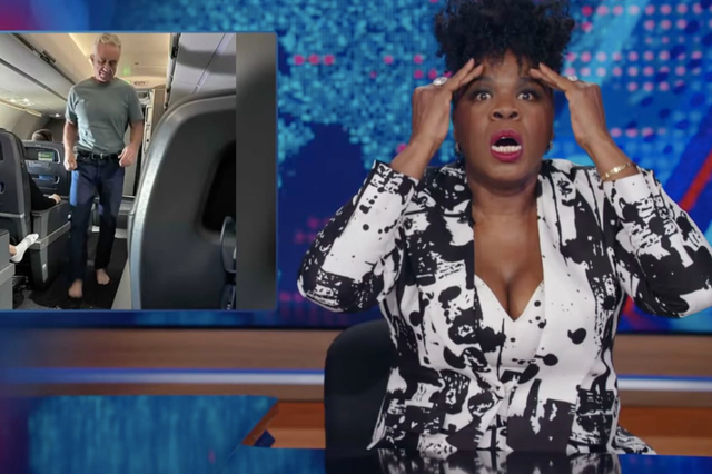 <p>The Daily Show guest host Leslie Jones ‘lost her s***’ as she reacted to Robert F Kennedy Jr walking barefoot on a plane</p>