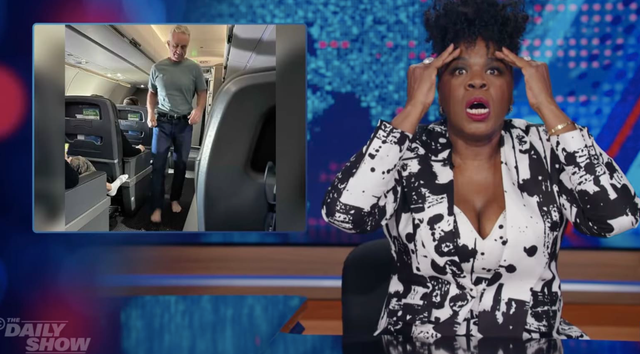 <p>The Daily Show guest host Leslie Jones ‘lost her s***’ as she reacted to Robert F Kennedy Jr walking barefoot on a plane</p>