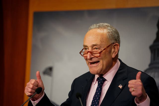 <p>U.S. Senate Majority Leader Chuck Schumer (D-NY) holds a press conference after the Senate passed a continuing resolution to avoid a shutdown of the federal government, in Washington, U.S., November 15, 2023</p>