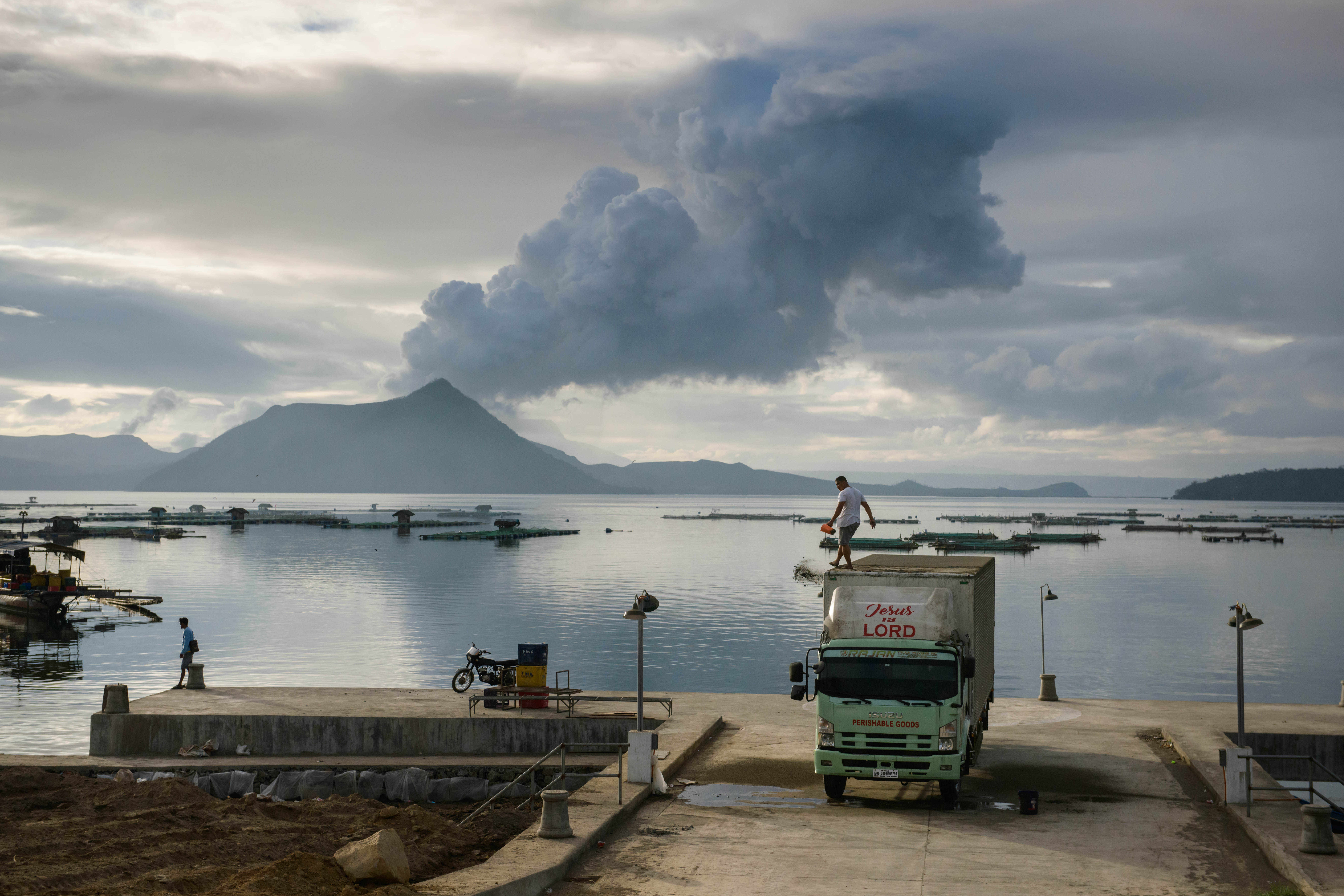 A plume of steam shoots up from Philippines’ Taal Volcano, which saw a devastating eruption on 12 January 2020