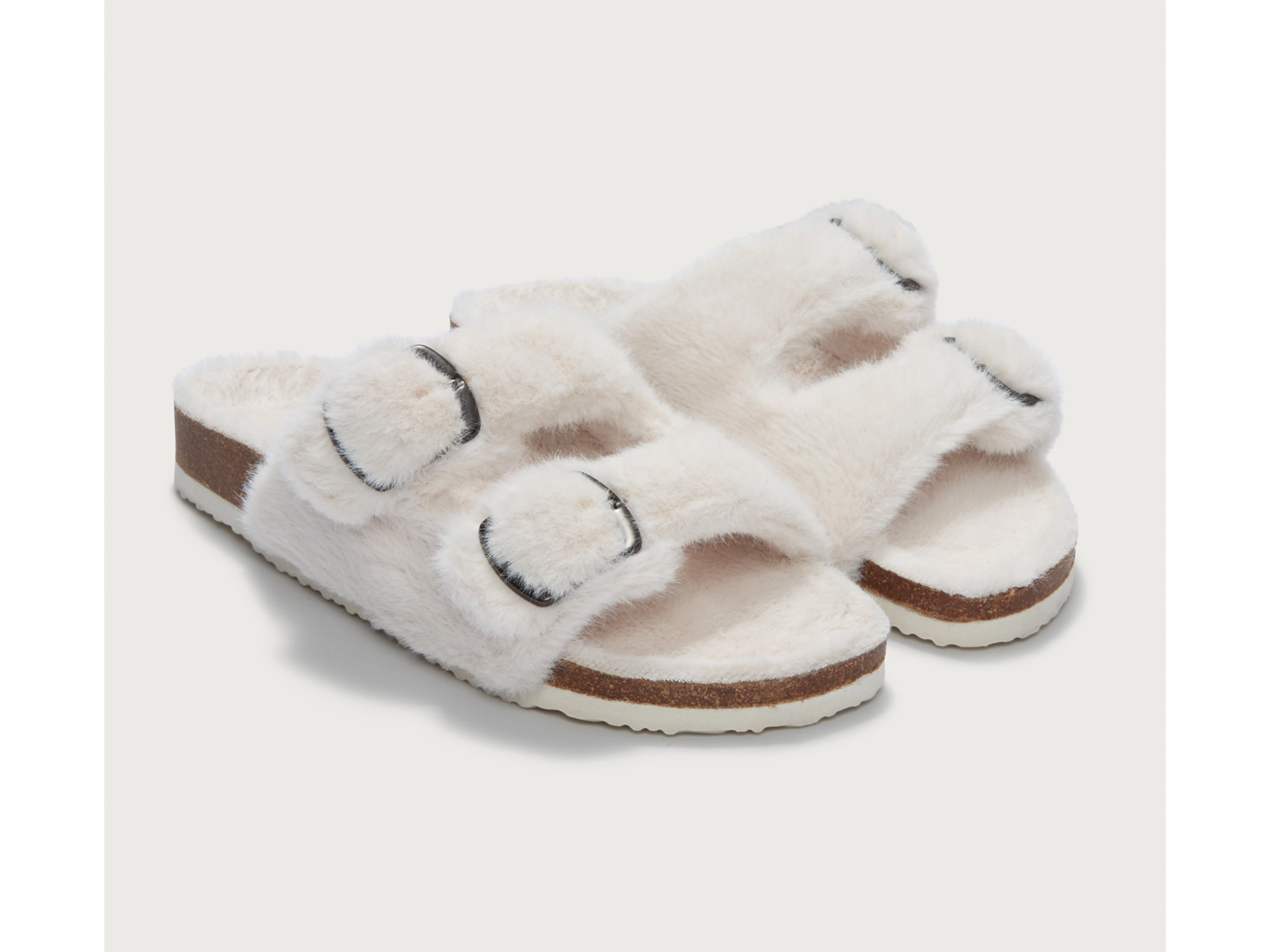 The White Company faux fur buckle cork slider slippers