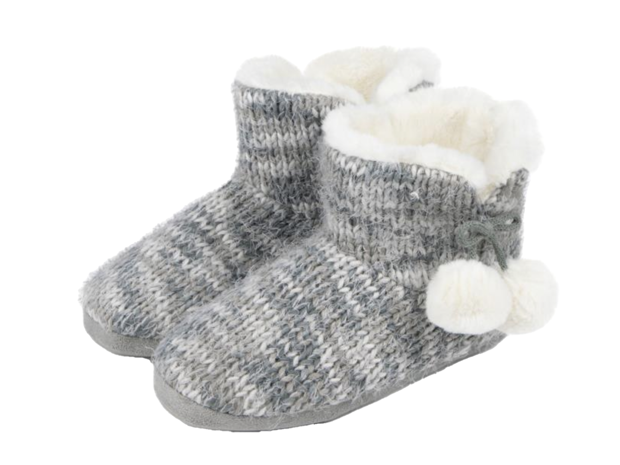 Totes ladies knitted boot slippers with pom pom
