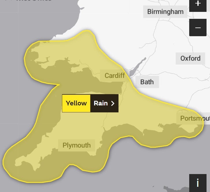The Met Office has issued a yellow weather warning for rain on Friday through to Saturday