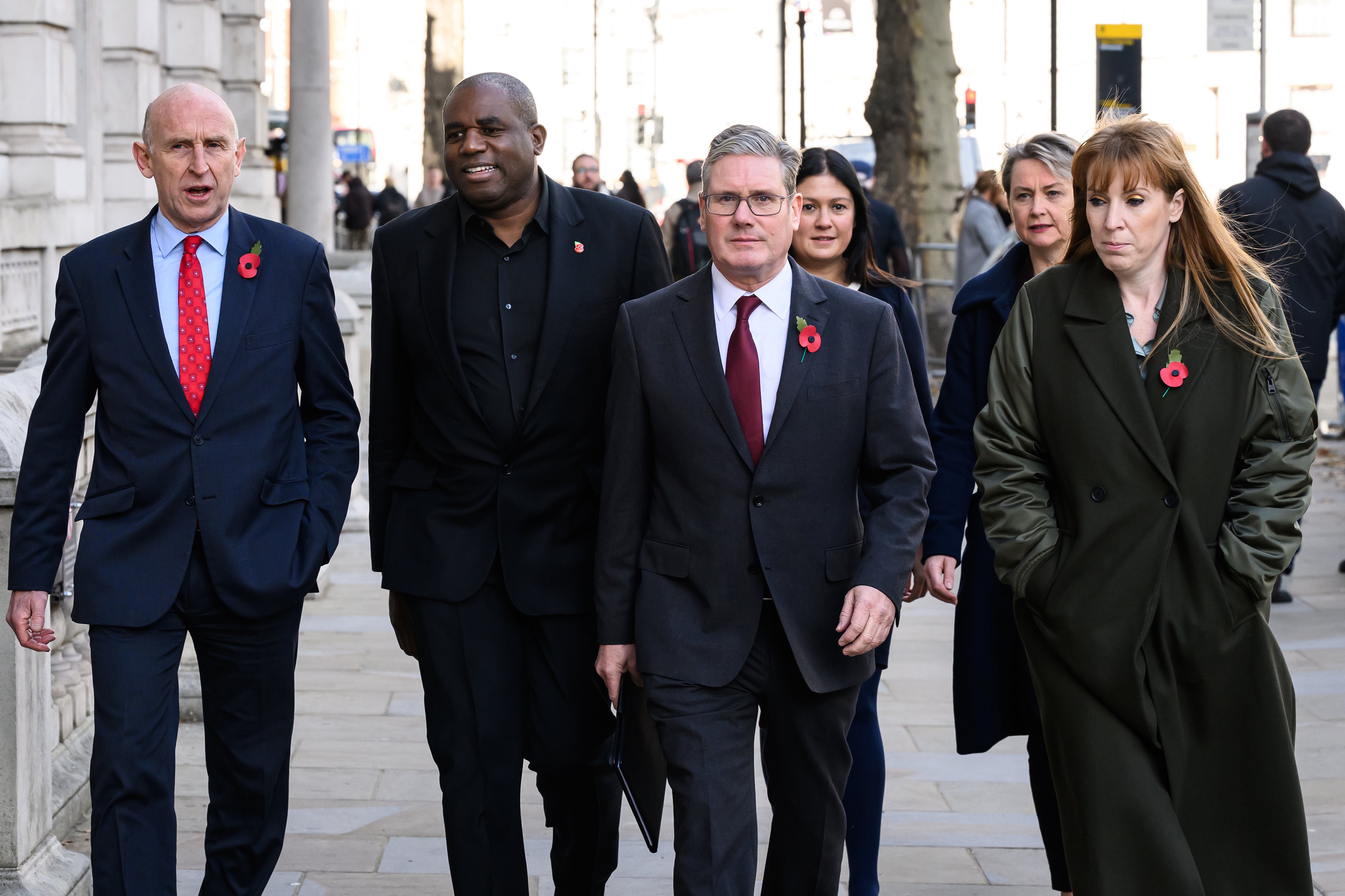 Sir Keir Starmer pictured with John Healey and Angela Rayner in 2023