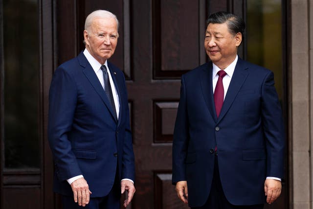 <p>President Joe Biden greets China's President President Xi Jinping at the Filoli Estate in Woodside, Calif., Wednesday, Nov, 15, 2023, on the sidelines of the Asia-Pacific Economic Cooperative conference</p>