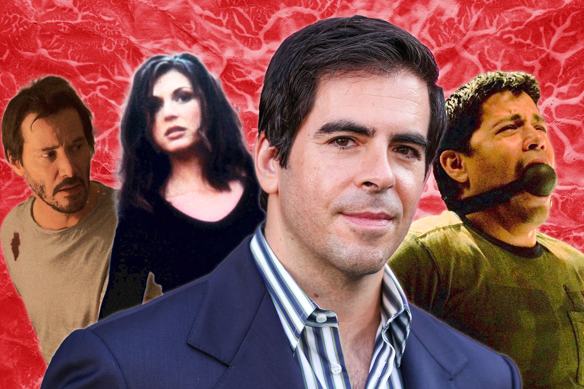 <p>Horror maestro: Eli Roth (centre), along with his films ‘Knock Knock’, ‘Cabin Fever’ and ‘Hostel’ </p>