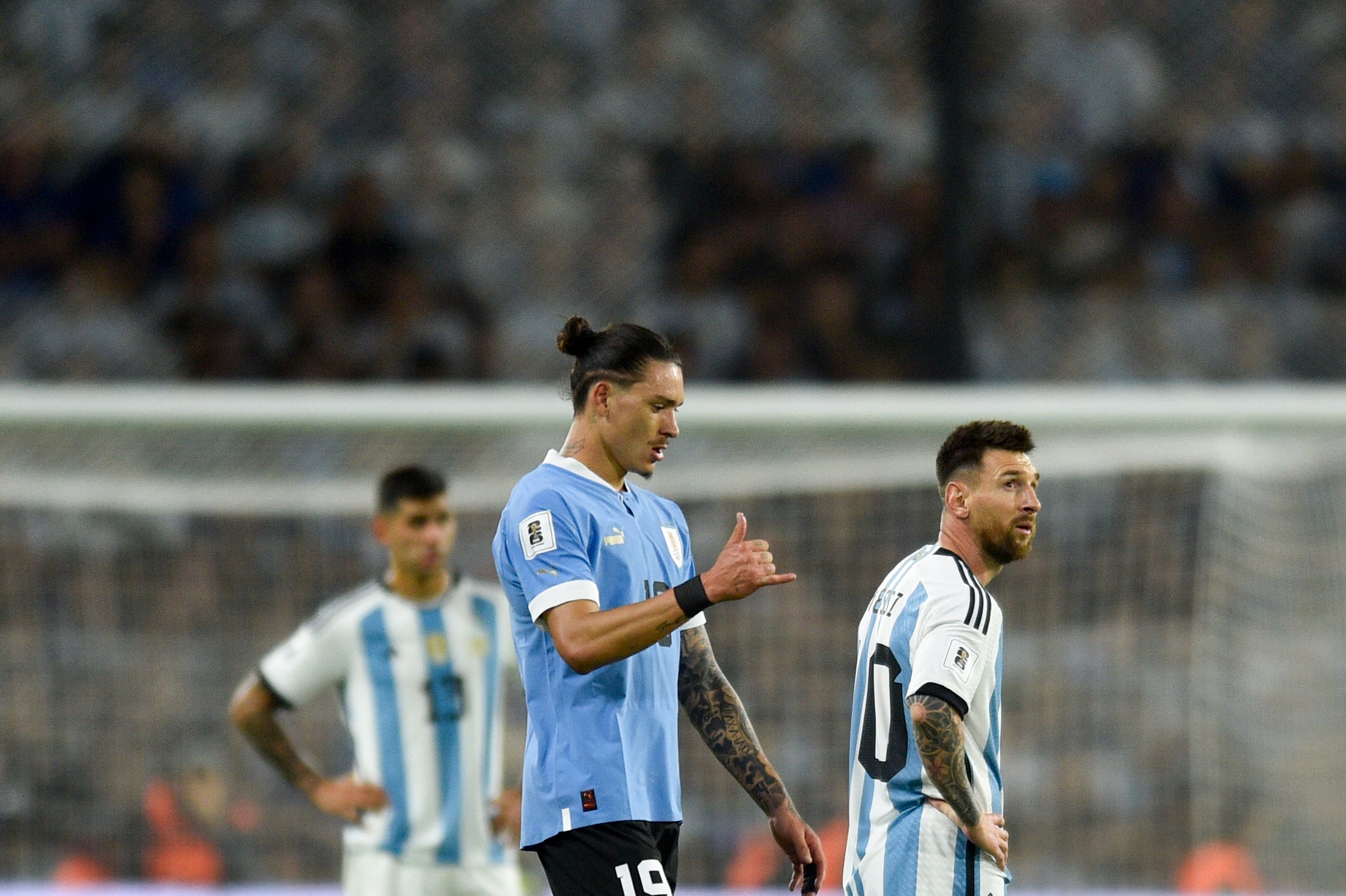Darwin Nunez celebrates as Lionel Messi looks on