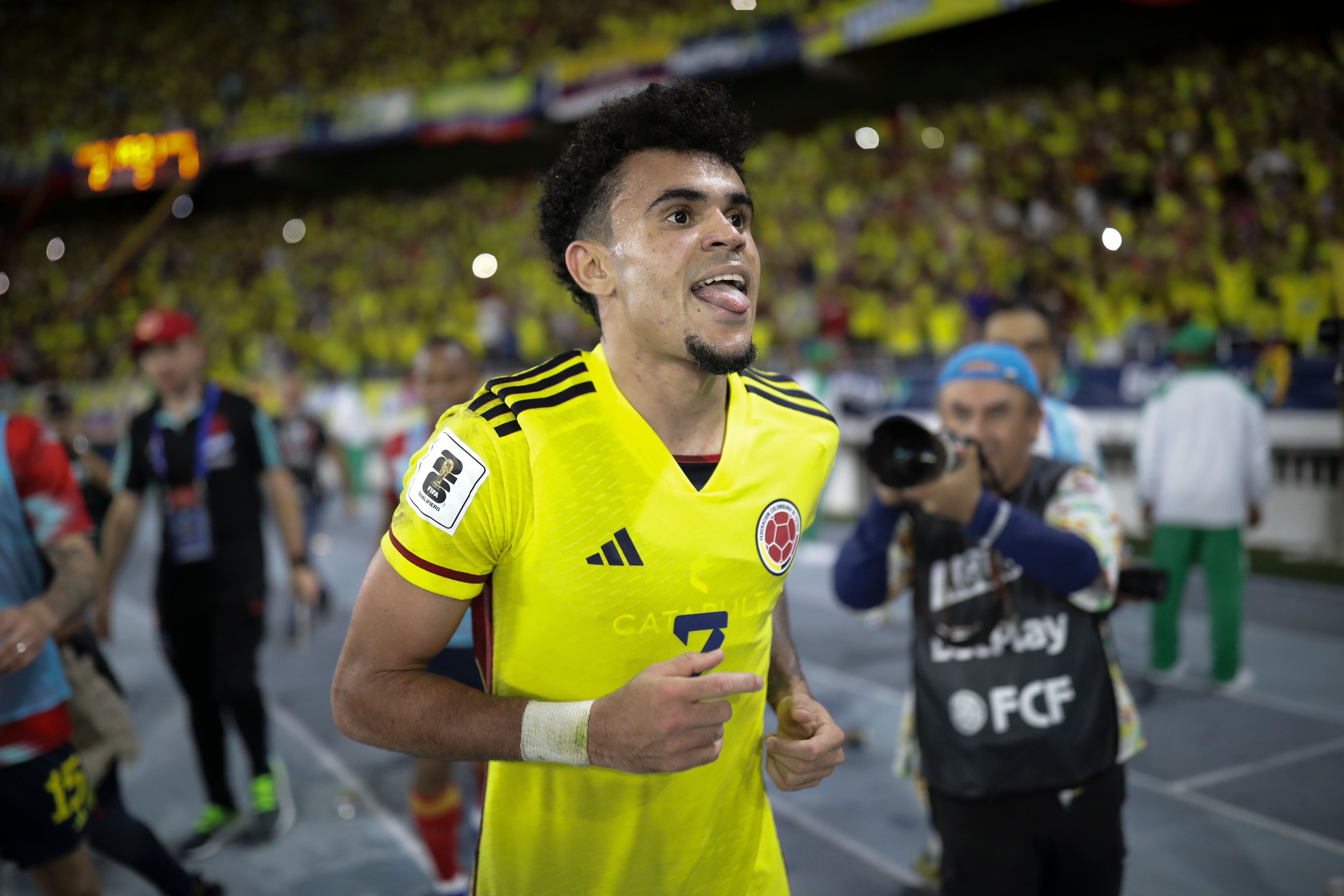Luis Diaz, celebrating his second goal, was Colombia’s hero