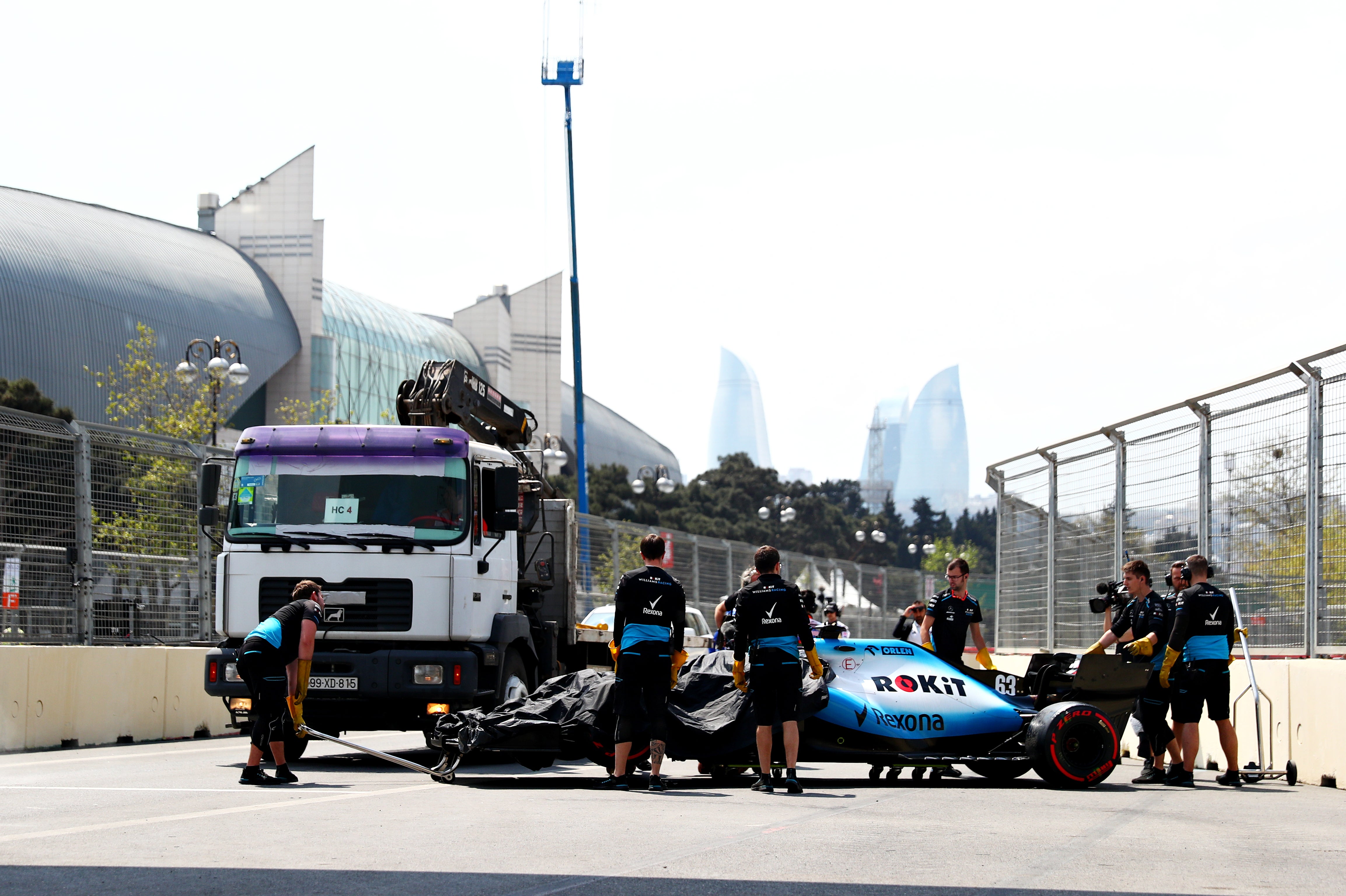 George Russell’s car suffered damage in an incident in Baku in 2019