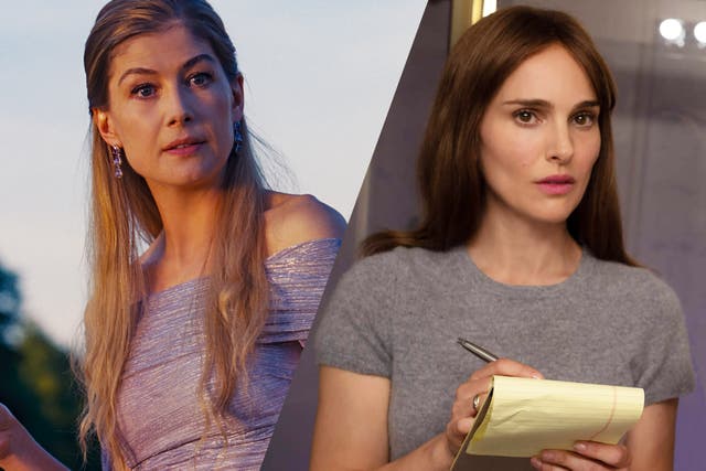 <p>Taking notes: Rosamund Pike in Emerald Fennell’s ‘Saltburn’, and Natalie Portman in Todd Haynes’s ‘May December’ </p>