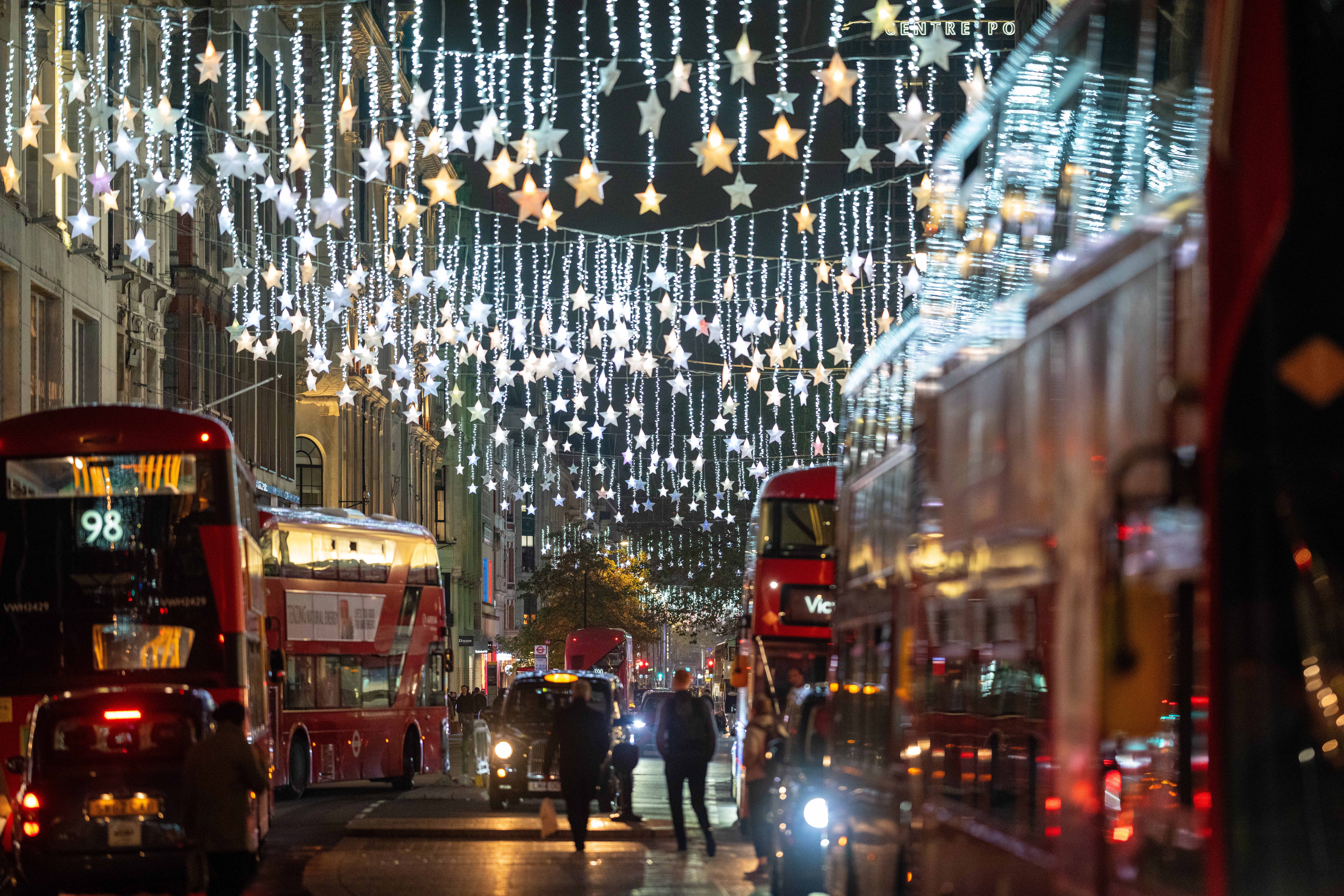 Christmas lights are pictured on Oxford Street in London on 16 November 2023
