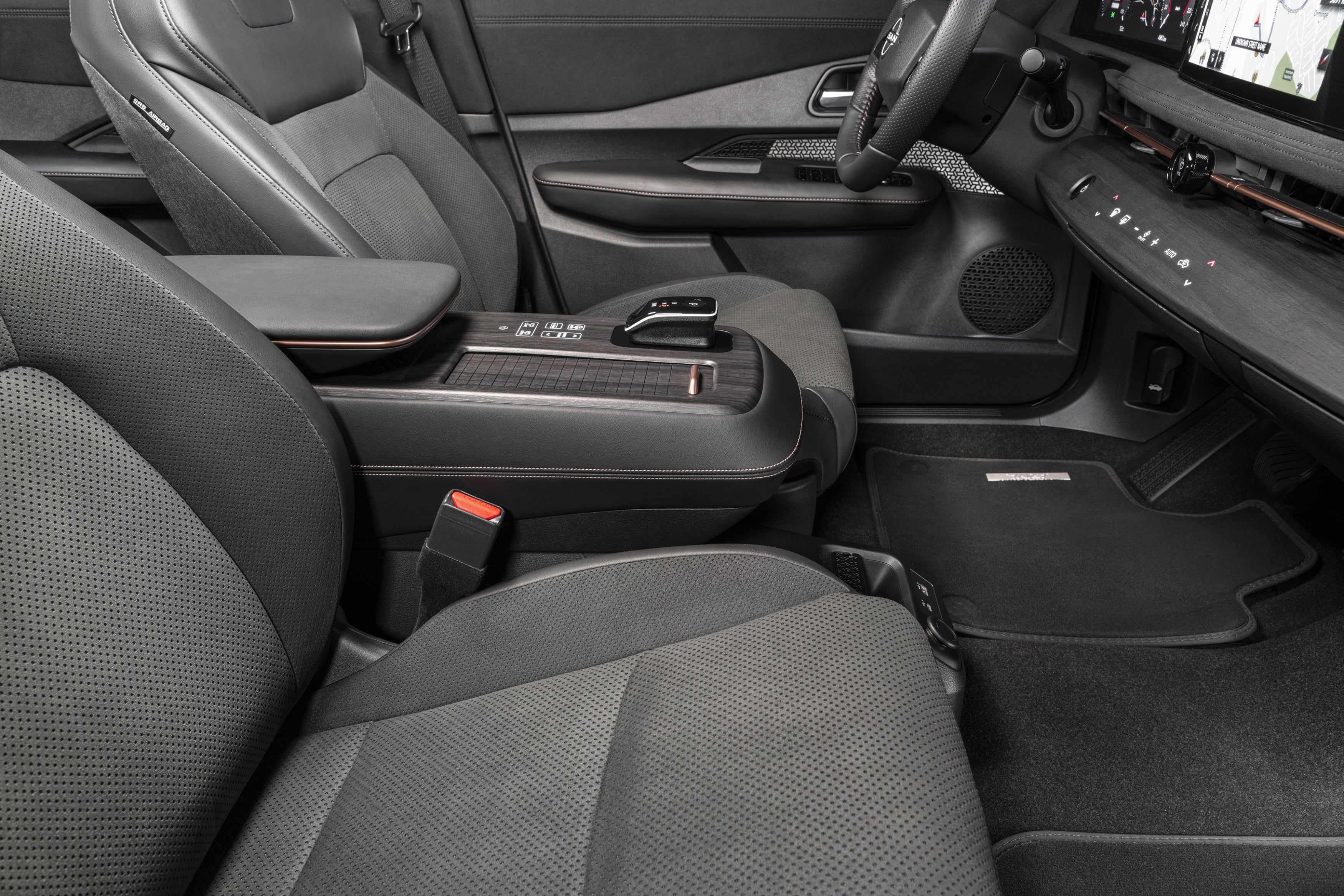 Among its electrically-driven comforts is a centre console that unusually slides forward and back
