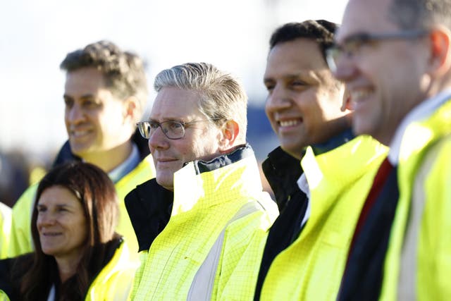 Sir Keir Starmer, Anas Sarwar and Ed Miliband during a visit to St Fergus Gas Terminal in Aberdeenshire (Jeff J Mitchell/PA)